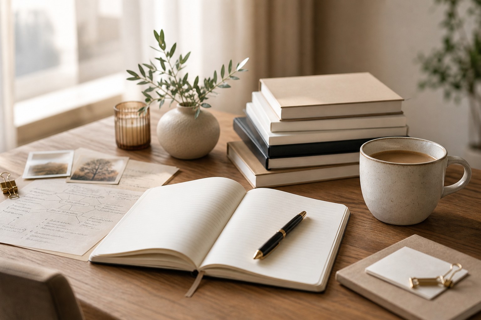 Books, notes and planning materials for author PR strategy